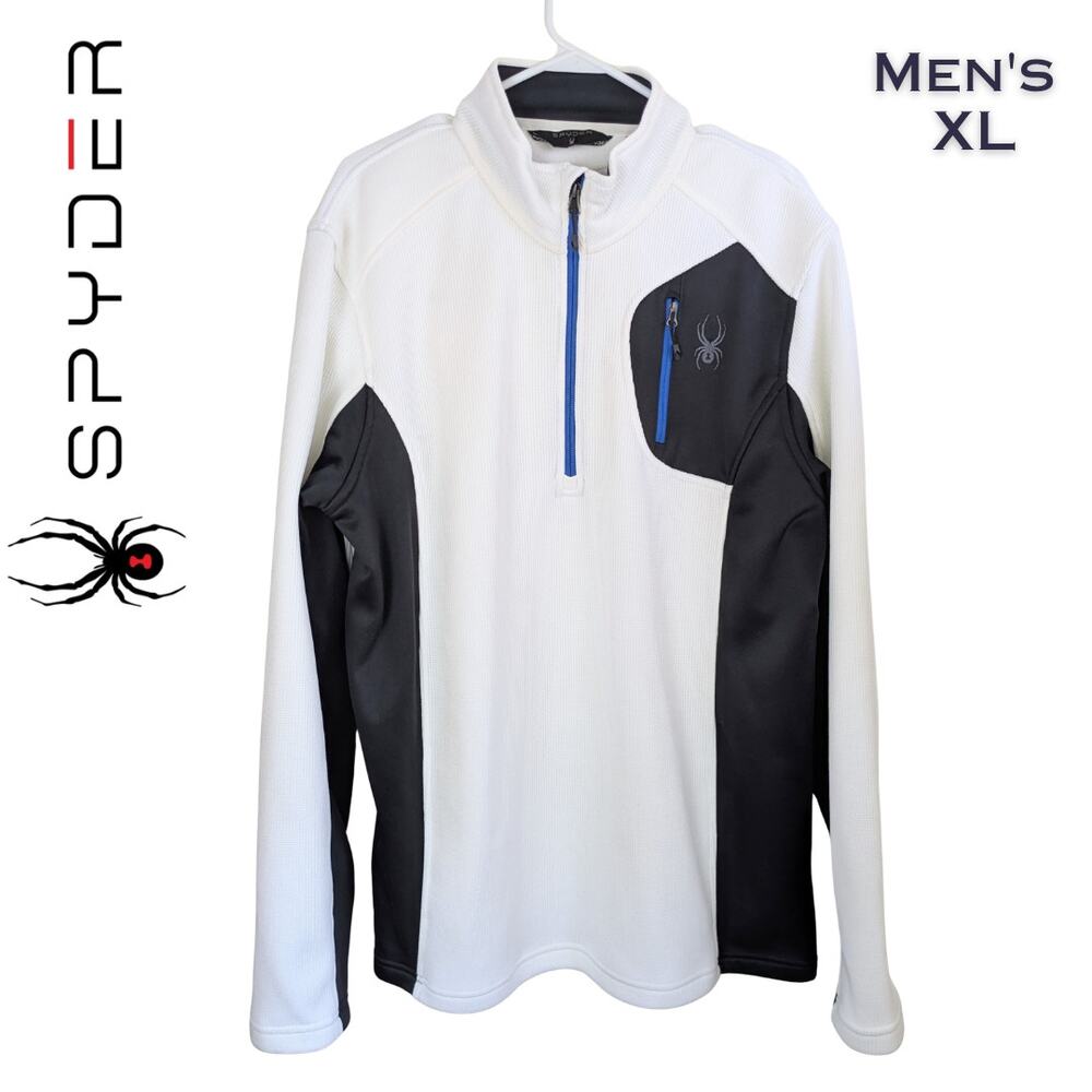 Spyder Mens Bandit Stryke 1/4 Zip XL White Black Blue Sweater Fleece Mid-layer